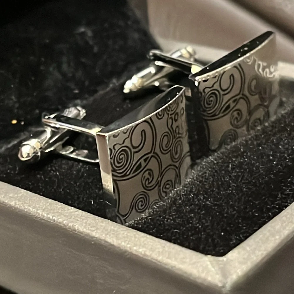 NEW Silver Cuff Links Laser Engraved Rectangle, by JZ Selected, gift box